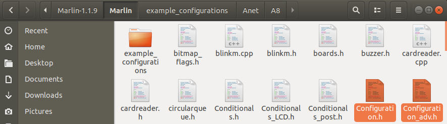 Marlin A8 configuration files destination